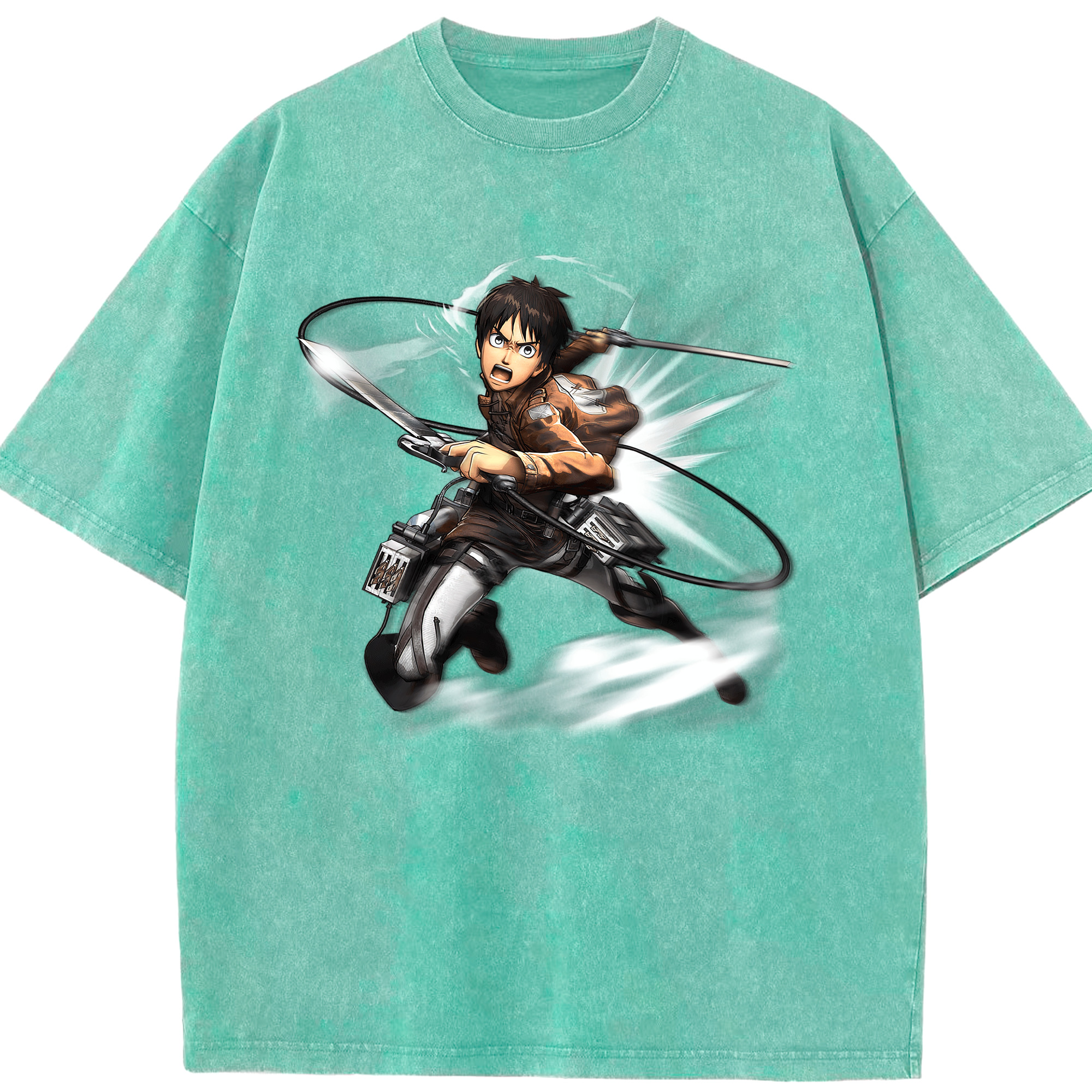 （画像用） 進撃の巨人 エレン･イェーガー Attack on Titan Eren Jäger 綿100% ヴィンテージ風 半袖Tシャツ（フロントプリント）